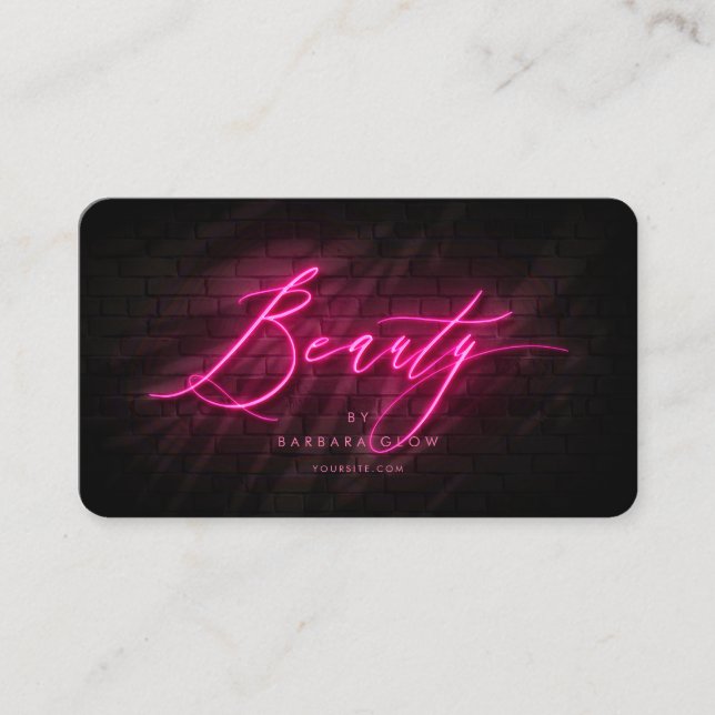 Modern Beauty Salon Cosmetologist Hot Pink Neon Business Card (Front)