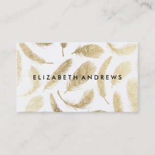 Modern beauty salon faux gold elegant feathers business card