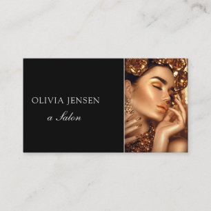 Modern Beauty Salon Gold Lipstick Stain Photo  Business Card