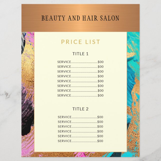Modern beauty salon service menu promotional flyer (Front)