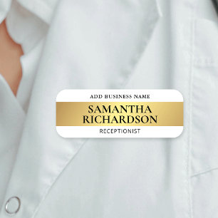 Modern Beauty Shop Salon White & Gold Employee Name Tag