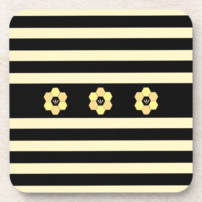 Modern Bee Honeycombs & Stripes Coaster (Front)