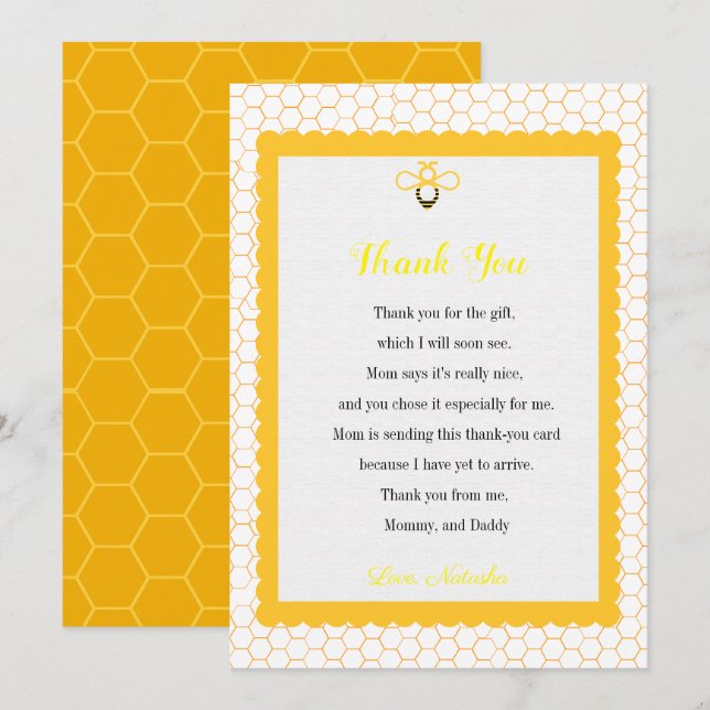 Modern  bee themes baby shower thank you card (Front/Back)