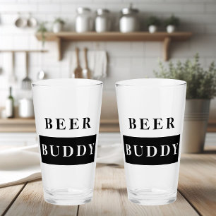 Modern Beer Buddy Black Funny Quote Glass