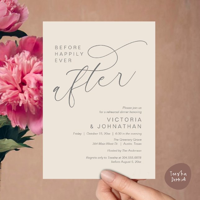 Modern Before Happily Ever After Rehearsal Dinner Invitation (Modern Before Happily Ever After Romantic Rehearsal Dinner Invites Card PDF Aesthetic Cream Grey)