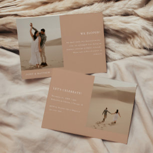 Modern Beige 2-Photo Elopement Wedding Reception Invitation