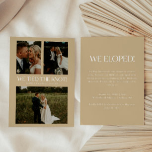 Modern Beige 3-Photo Elopement Wedding Party Invitation