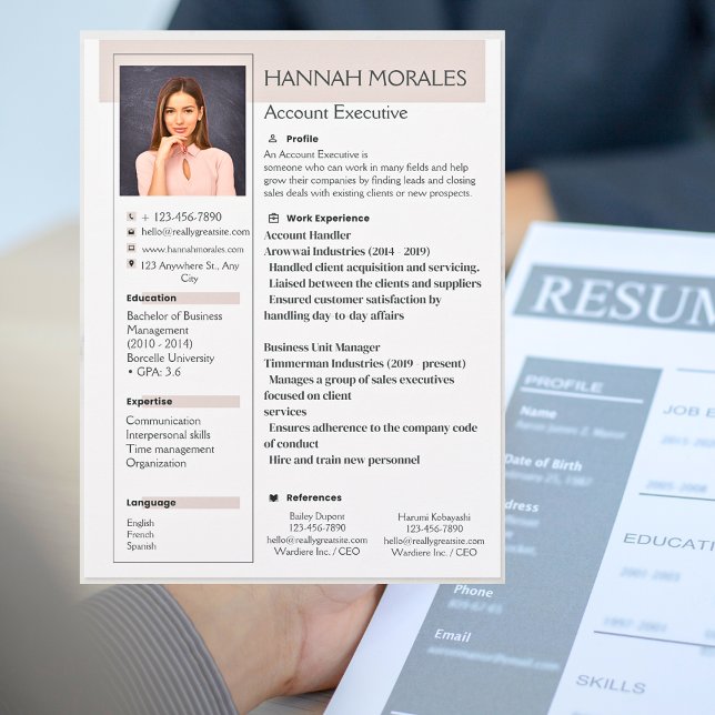 Modern Beige Aesthetic Photo Resume Custom Letterhead (Creator Uploaded)