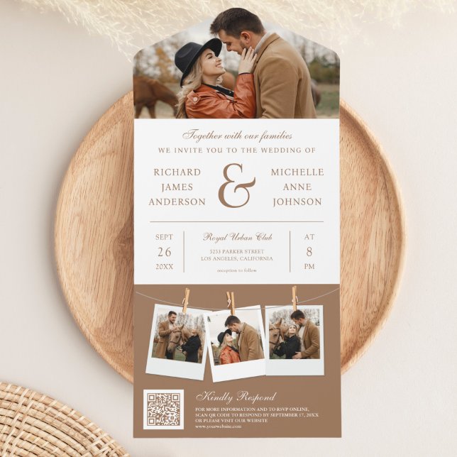 Modern Beige Ampersand Photo QR Code Wedding All In One Invitation (Creator Uploaded)