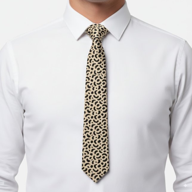 Modern Beige and Black Abstract Brush Leopard dots Tie (Creator Uploaded)