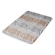 Modern Beige and Grey Striped Bathroom Rug