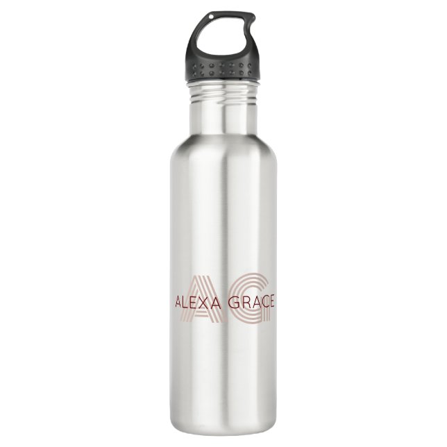 Modern Beige and Wine Monogram 710 Ml Water Bottle (Front)