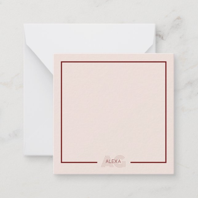 Modern Beige and Wine Monogram Card (Front)