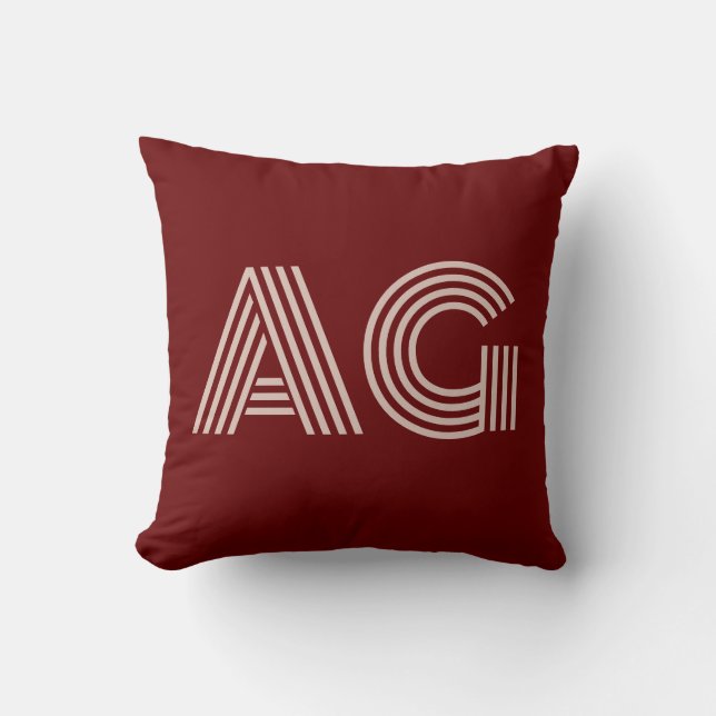 Modern Beige and Wine Monogram Cushion (Front)
