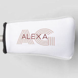 Modern Beige and Wine Monogram Golf Head Cover