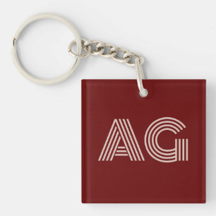 Modern Beige and Wine Monogram Key Ring