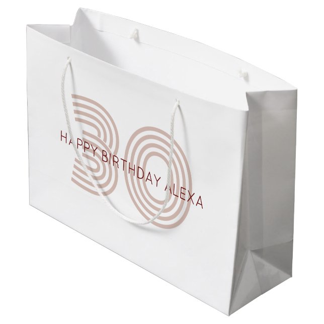 Modern Beige and Wine Monogram Large Gift Bag (Back Angled)