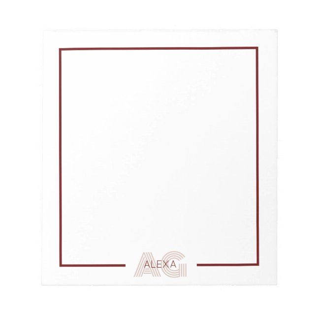 Modern Beige and Wine Monogram Notepad (Front)
