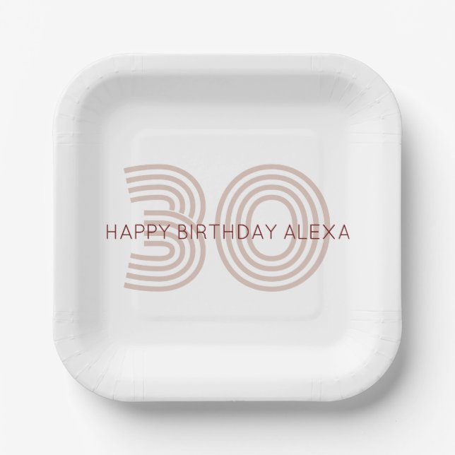 Modern Beige and Wine Monogram Paper Plate (Front)