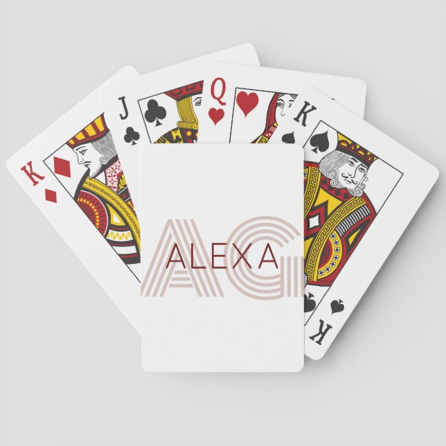Modern Beige and Wine Monogram Playing Cards (Back)