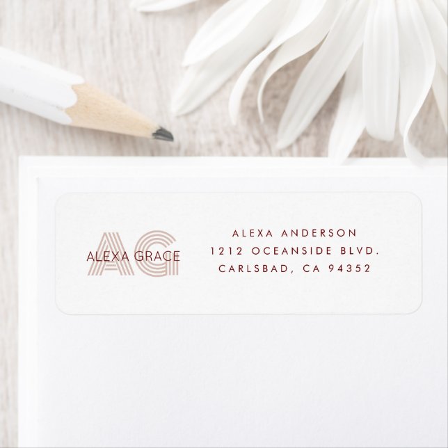 Modern Beige and Wine Monogram Return Address Label (Insitu)