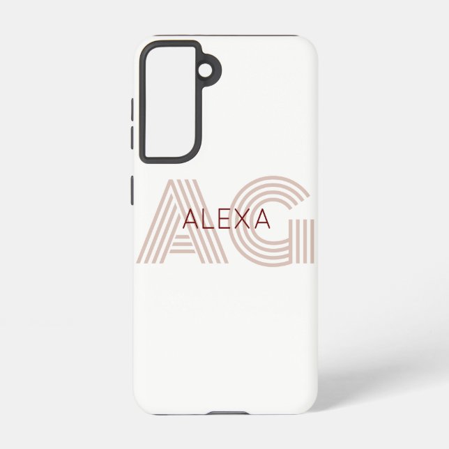 Modern Beige and Wine Monogram Samsung Galaxy S21 Case (Back)