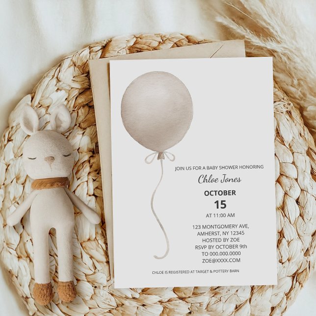 Modern Beige Balloon Boho Baby Shower Invitation (Creator Uploaded)