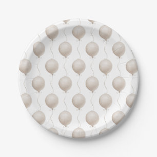 Modern Beige Balloon Boho Baby Shower Paper Plate