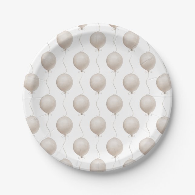 Modern Beige Balloon Boho Baby Shower Paper Plate (Front)