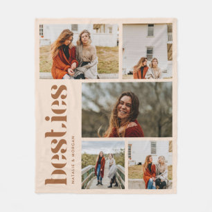 Modern Beige BFFs 5 Photos Collage Fleece Blanket