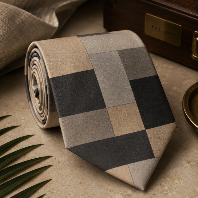 Modern Beige & Black Geometric Tie (Creator Uploaded)