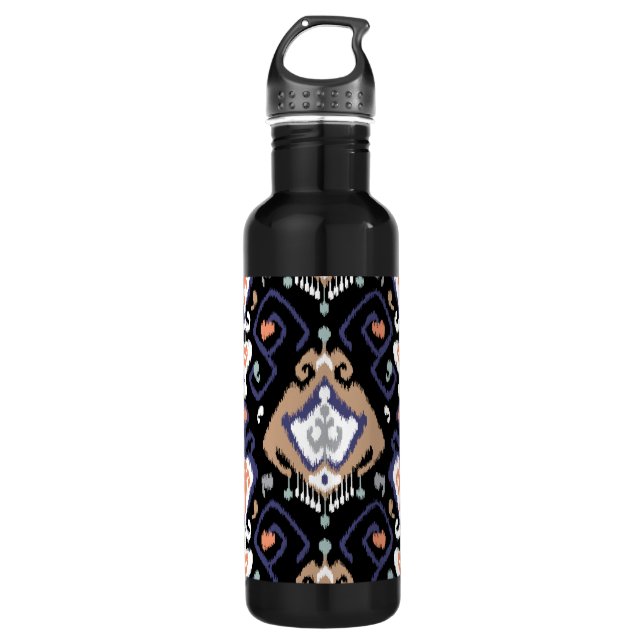 Modern beige black ikat tribal pattern 710 ml water bottle (Front)