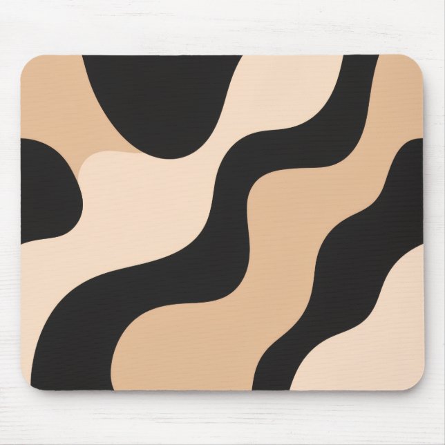 Modern Beige & Black Wave Mousepad (Front)