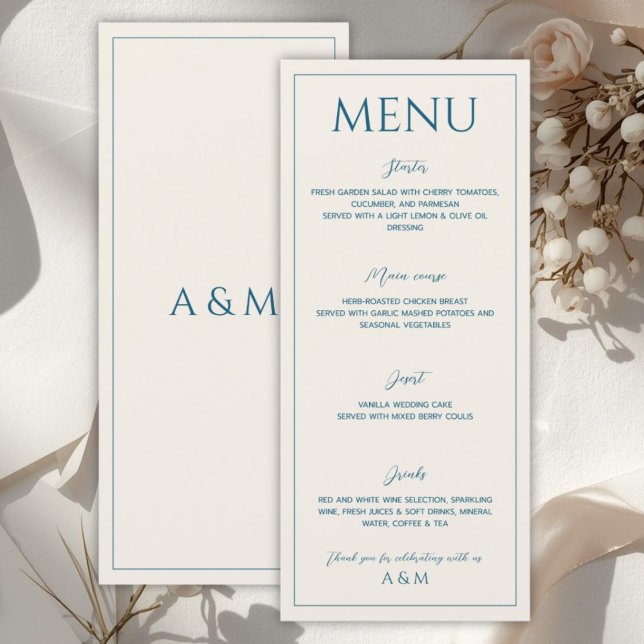 Modern beige blue minimalist wedding menu (Creator Uploaded)