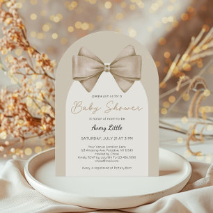Modern Beige Bow Boho Baby Shower Invitation