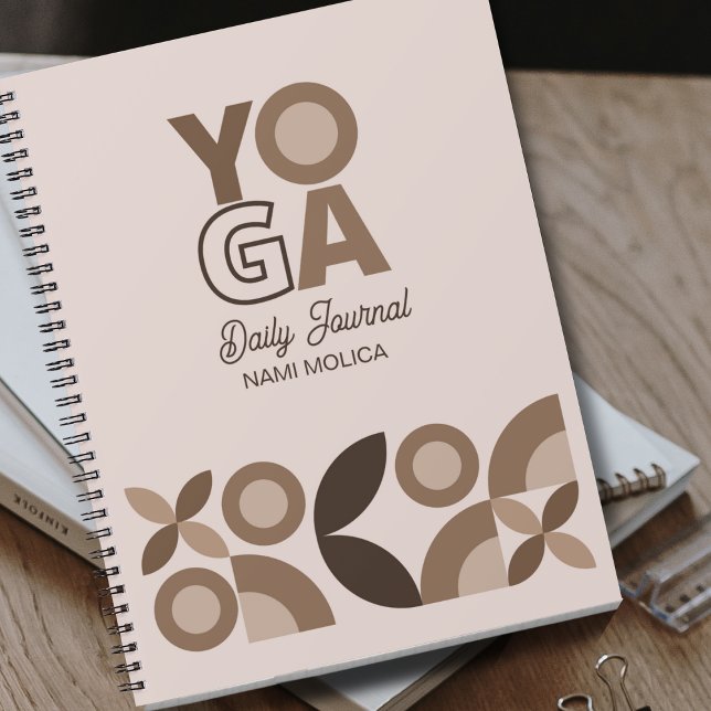 Modern Beige Brown Geometric Pattern Yoga  Notebook (Creator Uploaded)