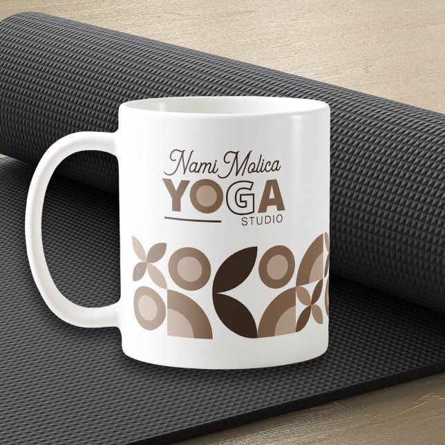 Modern Beige Brown Geometric Pattern Yoga Studio  Coffee Mug (Creator Uploaded)