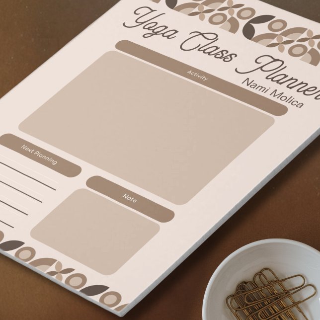 Modern Beige Brown Pattern Yoga Class Planner Notepad (Creator Uploaded)