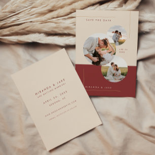 Modern Beige & Burgundy Inline Wedding Photo Save The Date