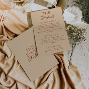 Modern Beige Burnt Orange Boho Wedding Details Enclosure Card