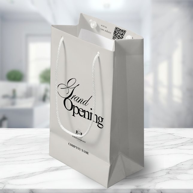 Modern Beige Business Logo Calligraphy QR Code  Small Gift Bag (Creator Uploaded)