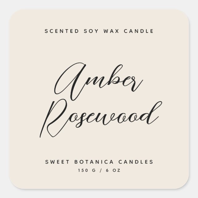 Modern beige candle product packaging  square sticker (Front)