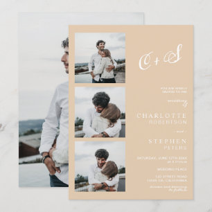 Modern beige casual initials photo wedding invitation
