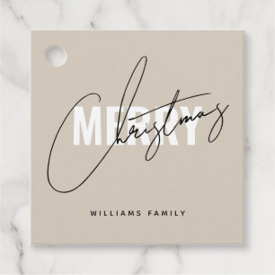 Modern beige Christmas script Favour Tags