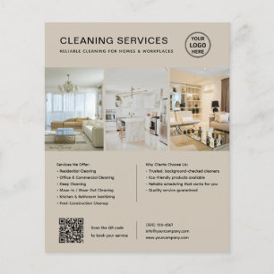 Modern Beige Cleaning Services QR Business Flyer