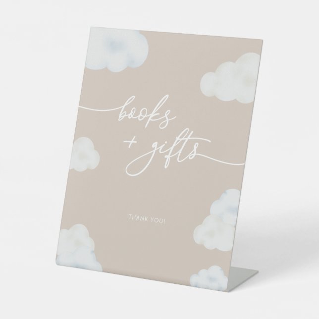 Modern Beige Cloud Baby Shower Diaper Raffle Sign (Front)