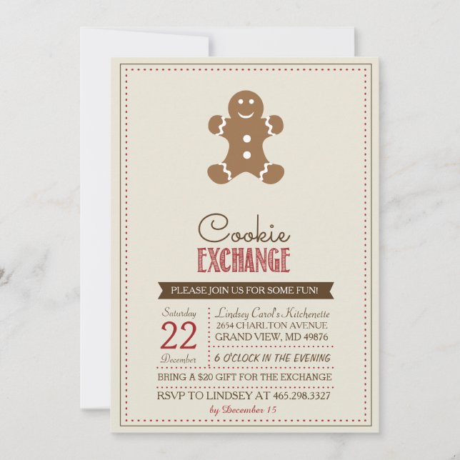 Modern Beige Cookie Exchange Invitation (Front)