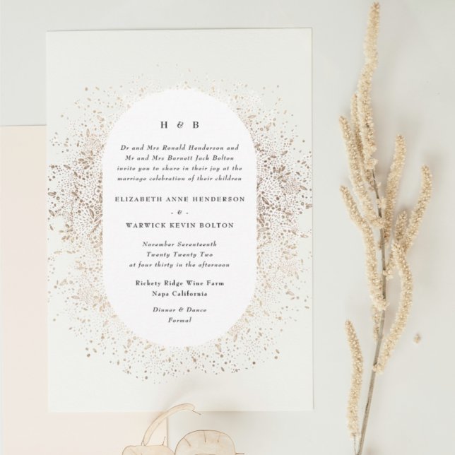 Modern Beige Cream Gold Monogram Oval Arch Invitation (Creator Uploaded)