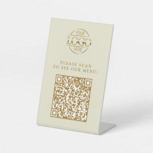 Modern Beige Custom Business Logo QR Code Menu Pedestal Sign