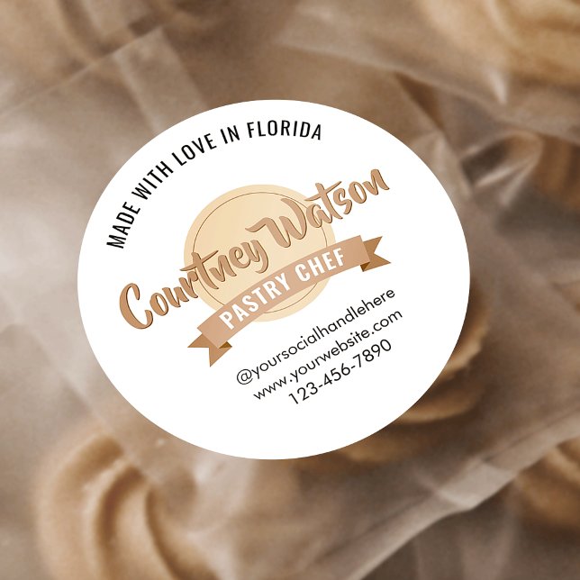 Modern Beige Desserts Cake Bakery Pastry Chef Classic Round Sticker (Creator Uploaded)